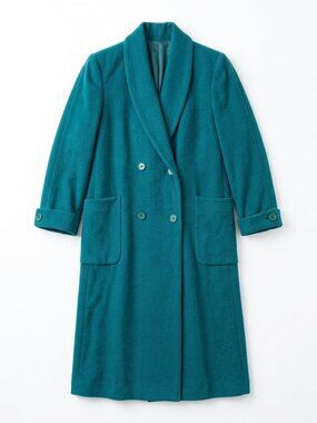 Vintage Teal 100% Wool Coat - Size 6 Petite, Crystal Detail